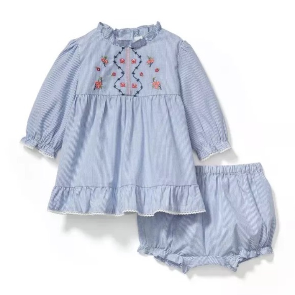 Janie and Jack Cornflower Blue Striped Floral Embroidered Top